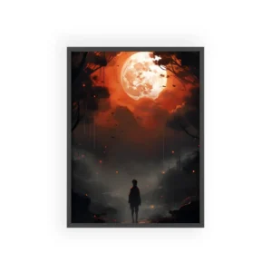 Figure Walking Under Full Moon Framed Poster