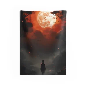 Figure Walking Under Full Moon Wall Tapestry