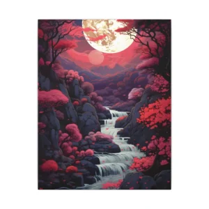 Full Moon over Waterfall Stream Canvas Print