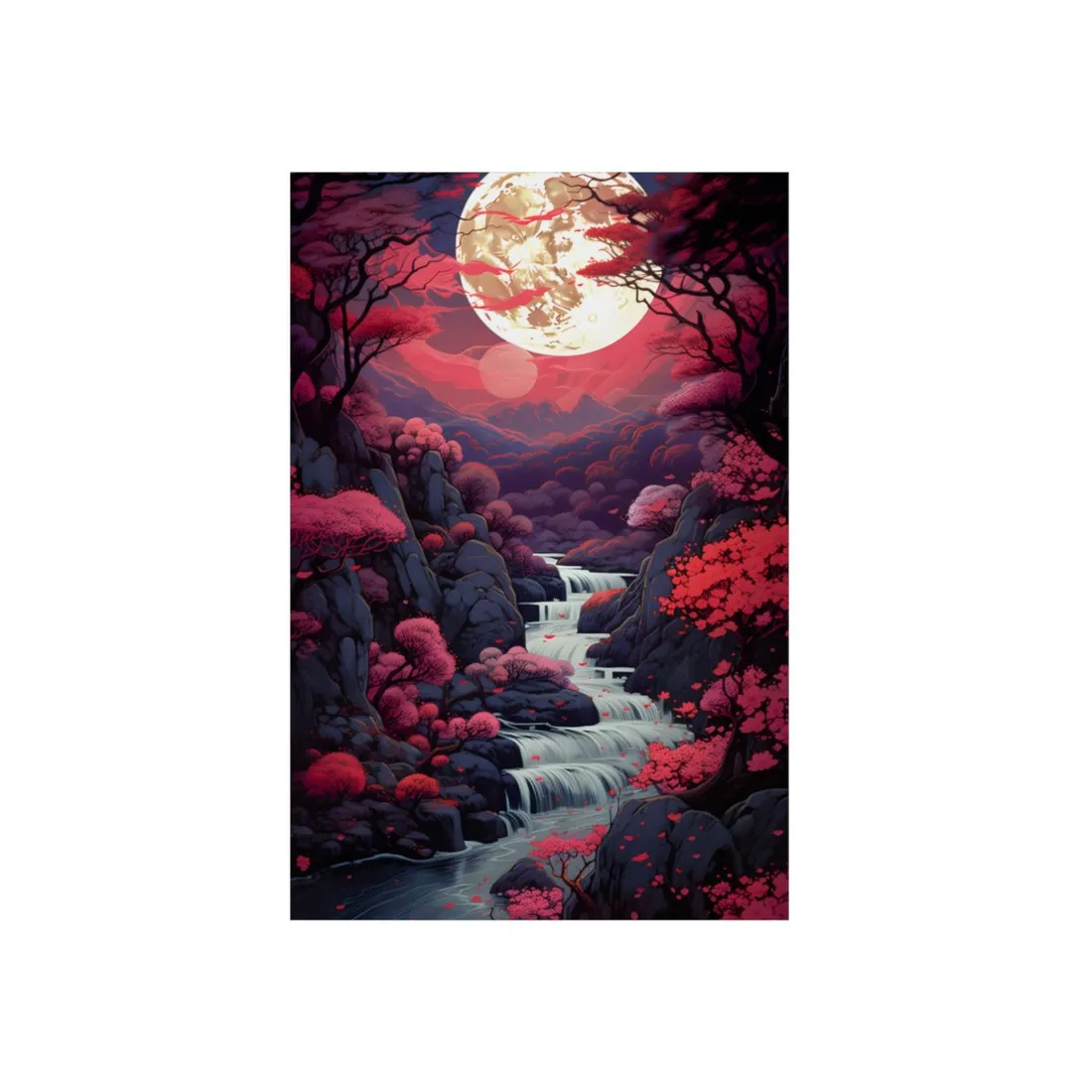 Serene River Landscape: Tranquil Flowers & Roses - Metal Poster