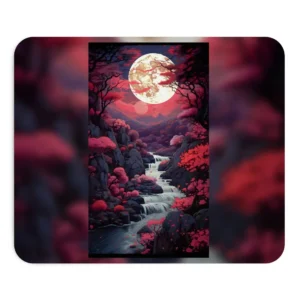Full Moon over Waterfall Stream Mouse Pad