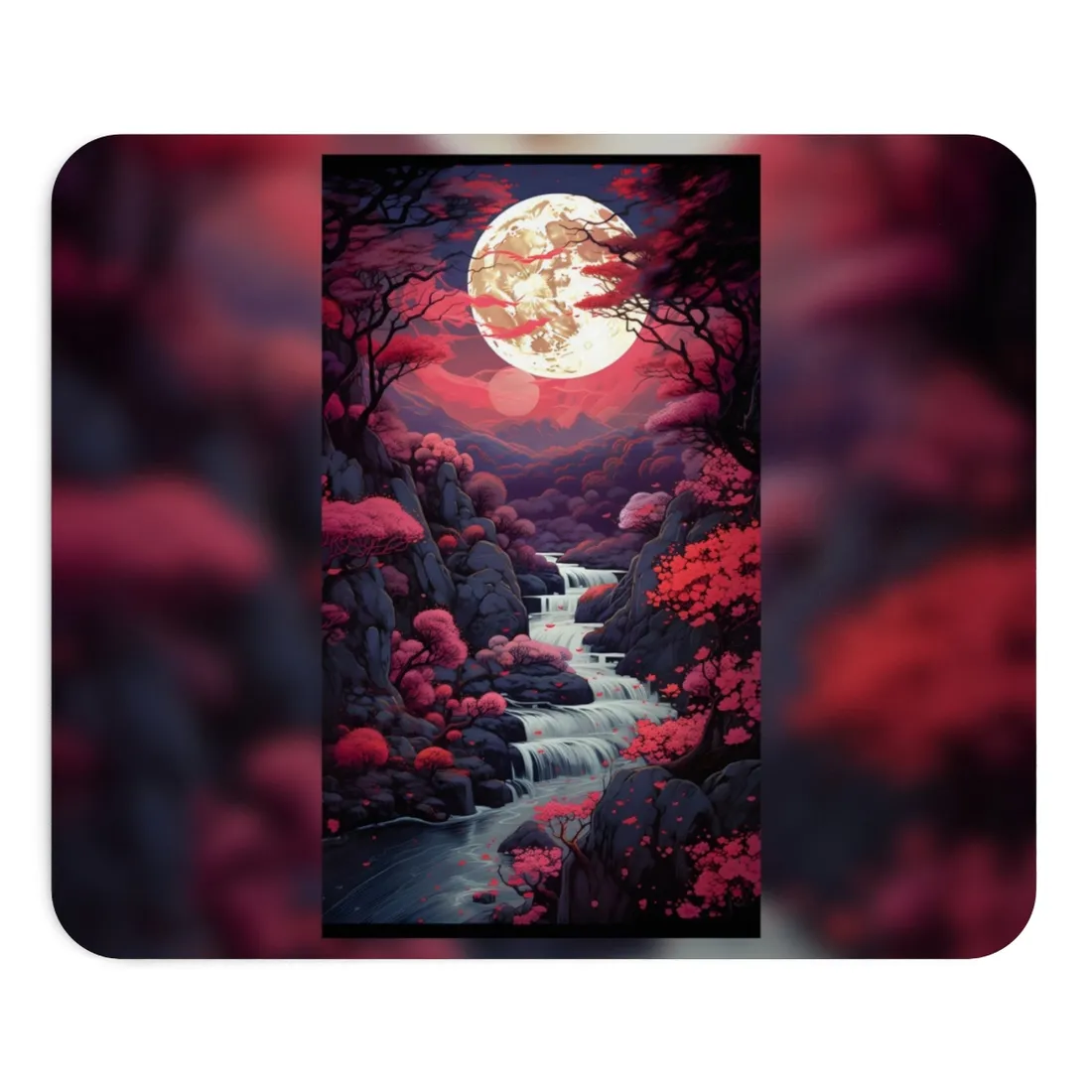 Serene River Landscape: Tranquil Flowers & Roses - Mouse Pad