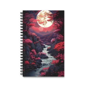 Full Moon over Waterfall Stream Spiral Notebook