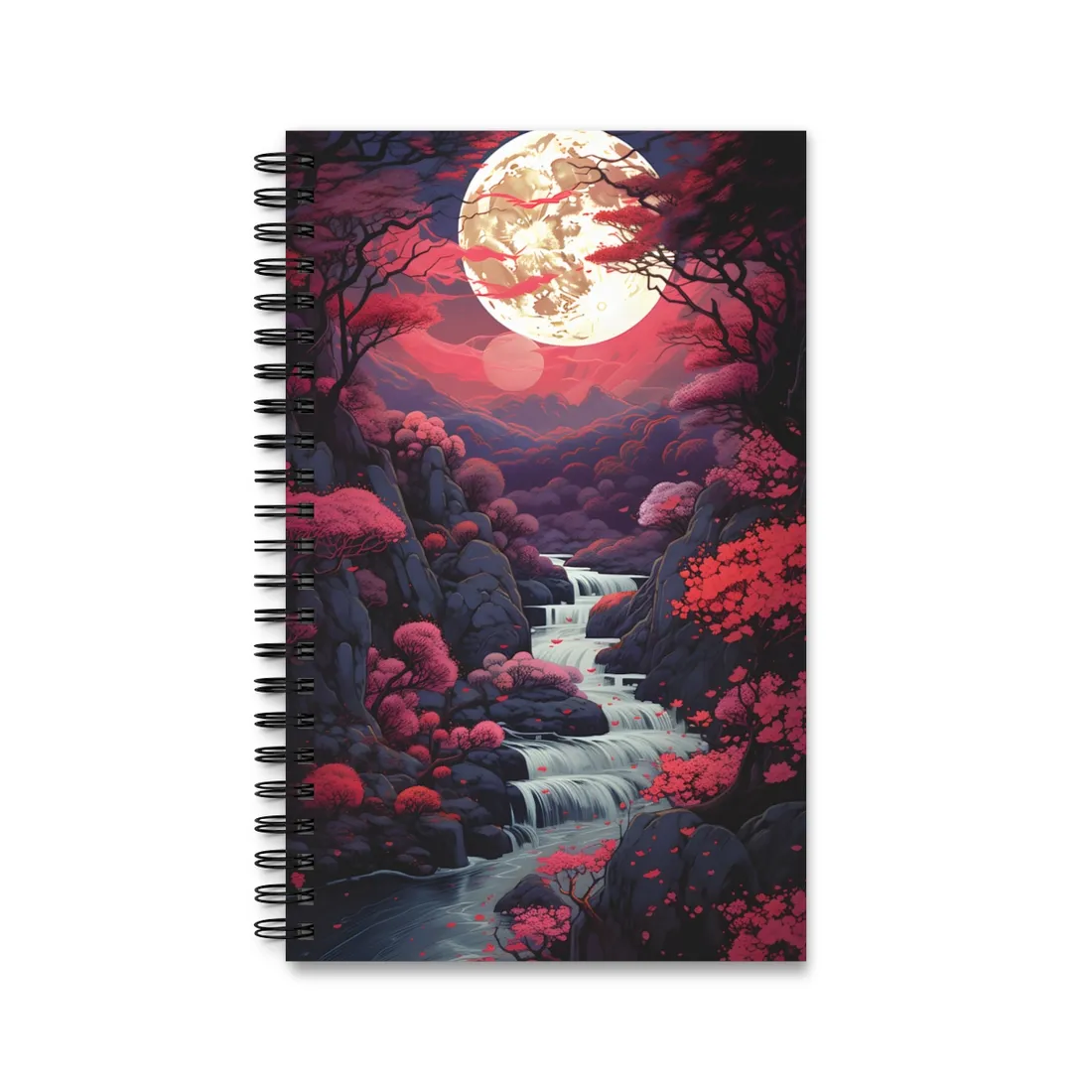 Serene River Landscape: Tranquil Flowers & Roses - Spiral Notebook