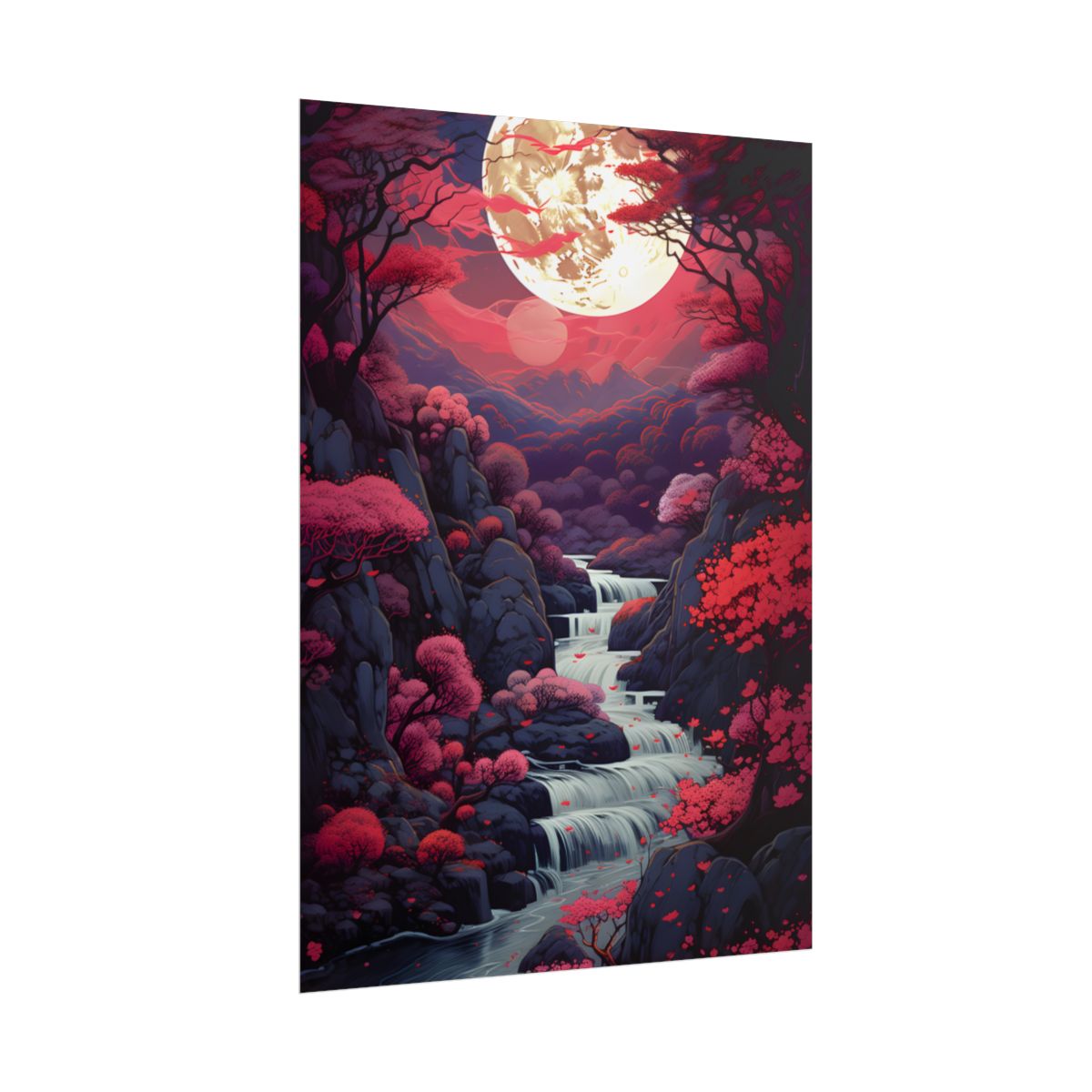 Serene River Landscape: Tranquil Flowers & Roses - Poster