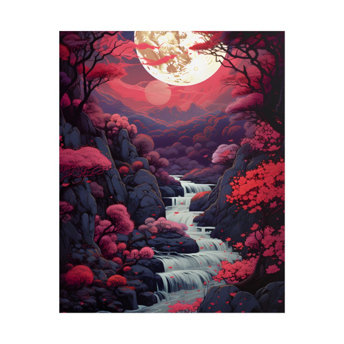 Serene River Landscape: Tranquil Flowers & Roses - Poster
