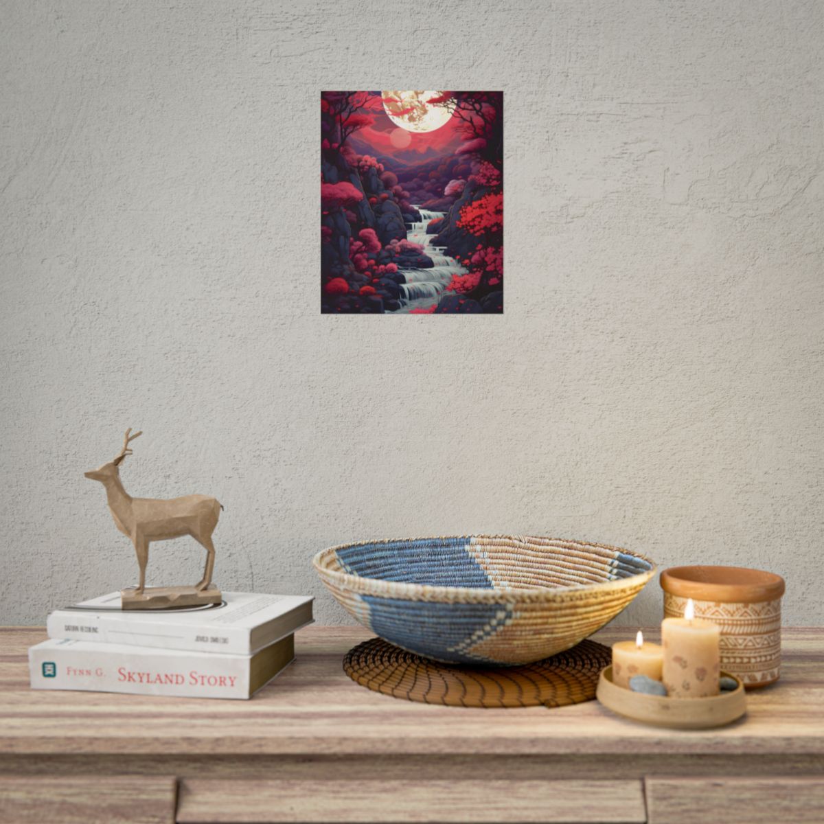 Serene River Landscape: Tranquil Flowers & Roses - Poster
