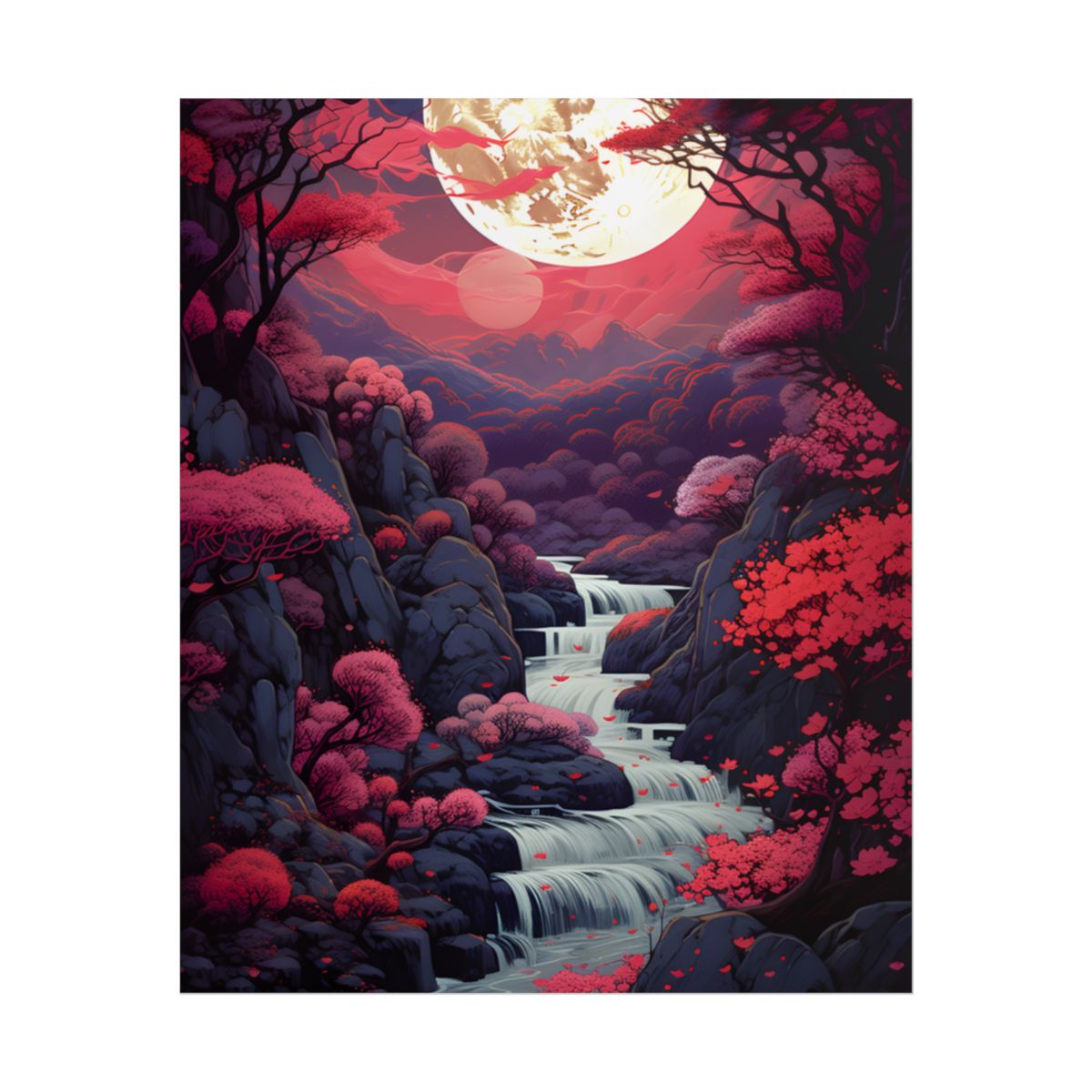 Serene River Landscape: Tranquil Flowers & Roses - Poster