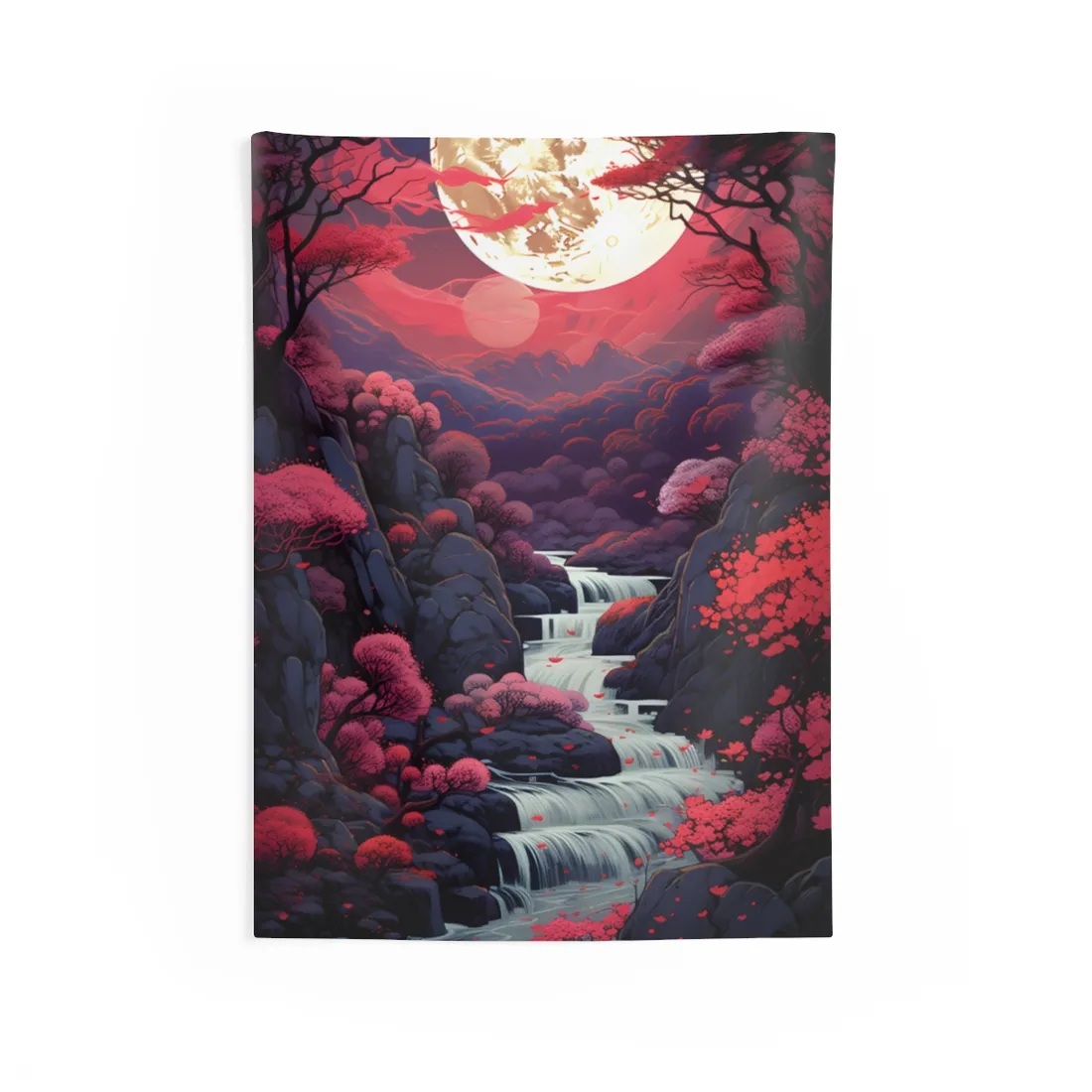 Serene River Landscape: Tranquil Flowers & Roses - Wall Tapestry