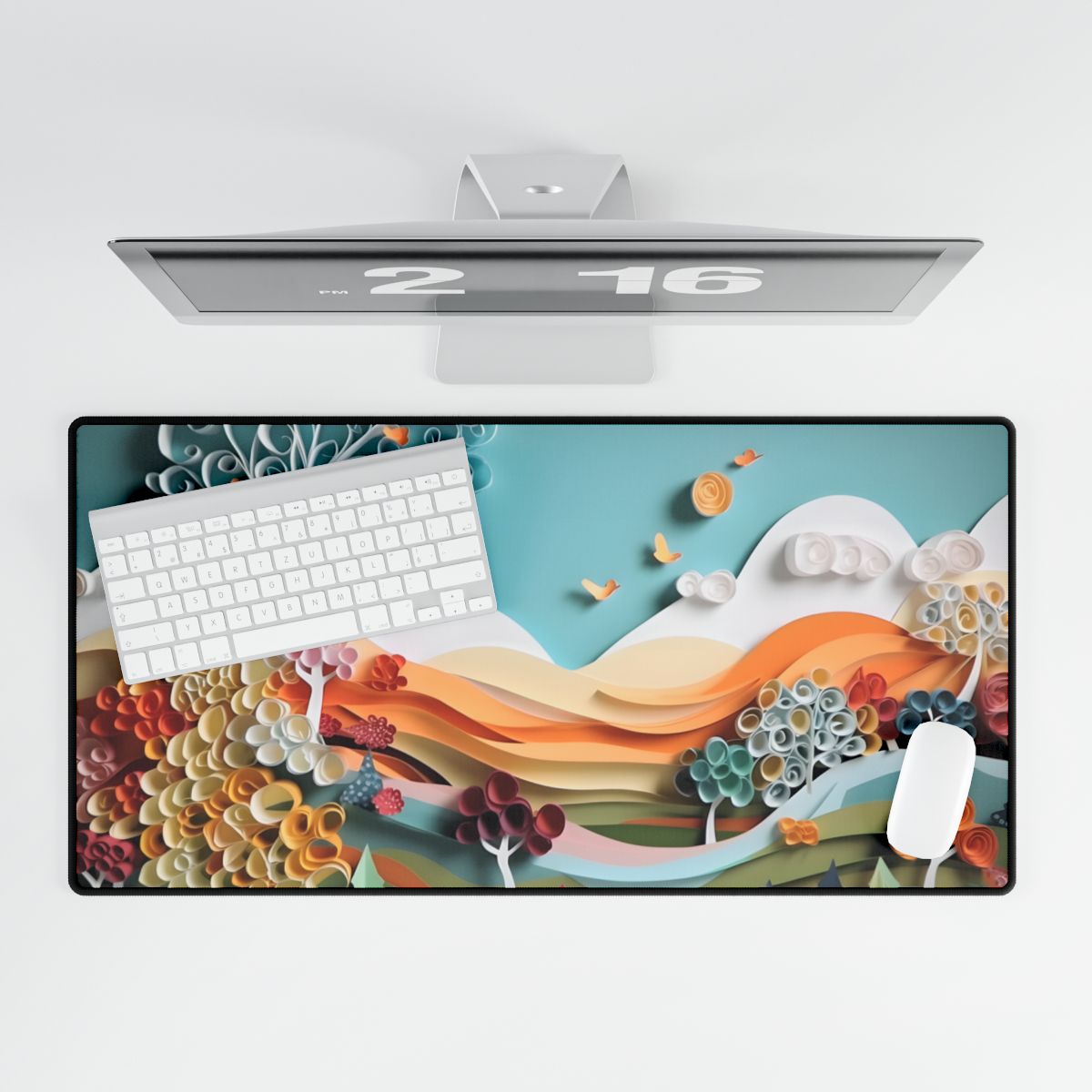 Serene Sunset Beach Scene: Peaceful Ocean View - Desk Mat