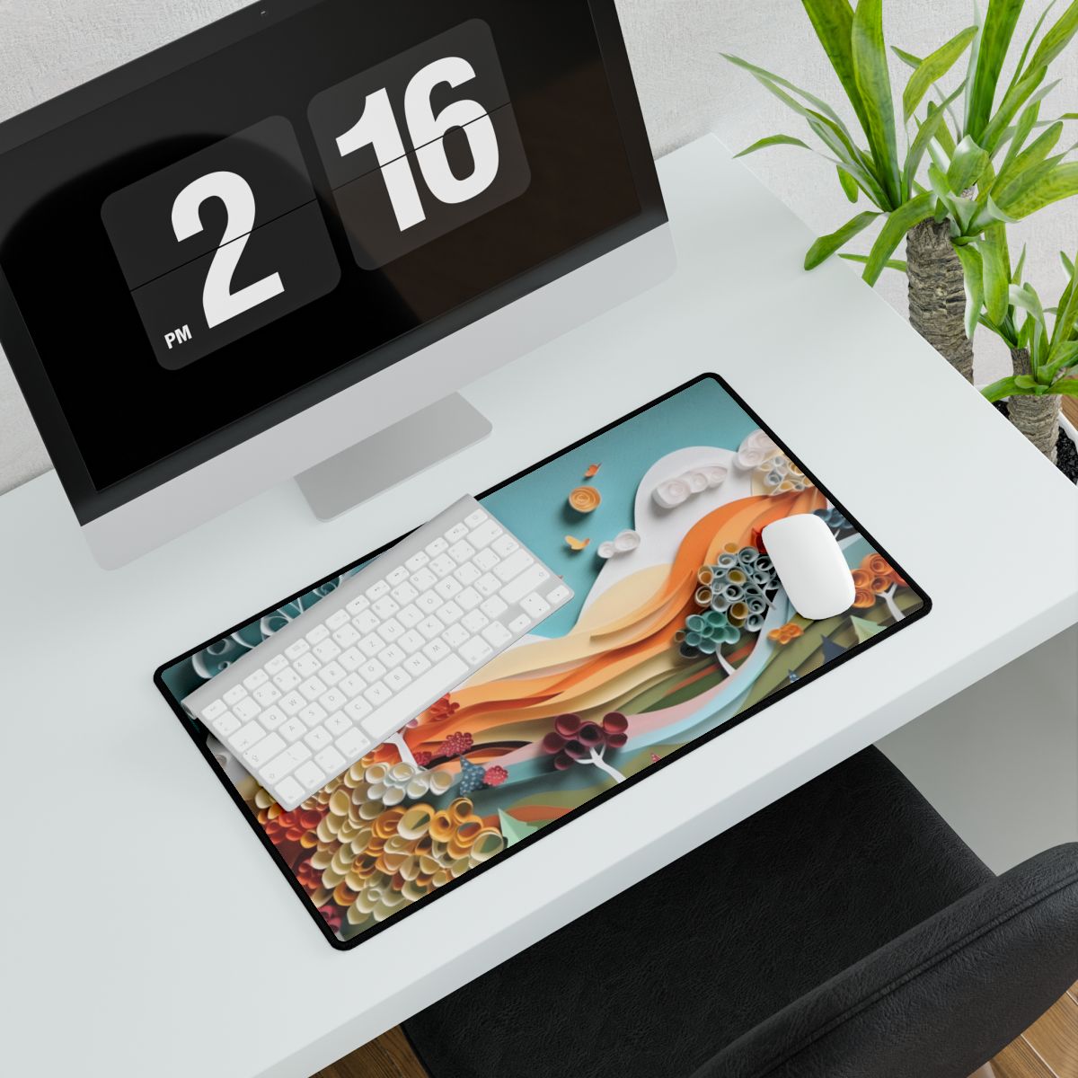 Serene Sunset Beach Scene: Peaceful Ocean View - Desk Mat