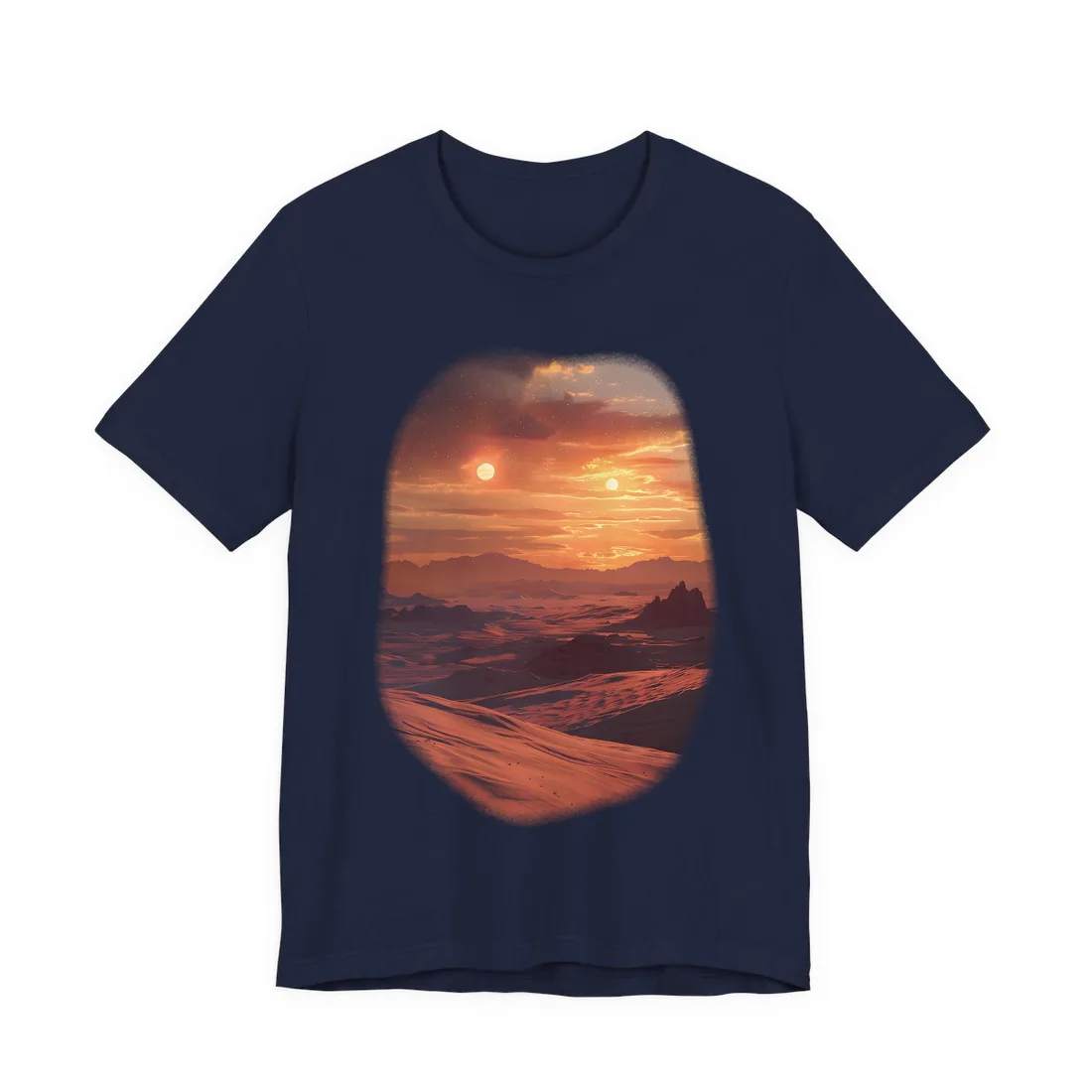 Serene Tatooine Landscape: Binary Sunset - T-Shirt (Navy)