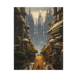 Futuristic City Avenue with Taxis Canvas Print