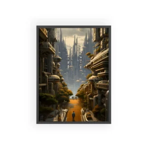 Futuristic City Avenue with Taxis Framed Poster