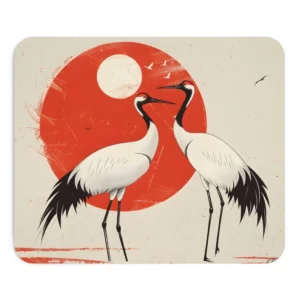 Two Cranes Before Red Sun Mouse Pad