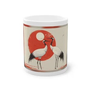 Two Cranes Before Red Sun Mug