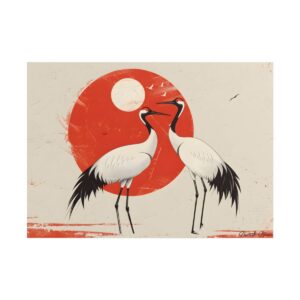 Two Cranes Before Red Sun Poster