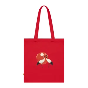 Two Cranes Before Red Sun Tote Bag