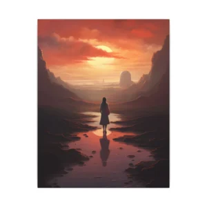 Woman Facing Red Sunset Canvas Print