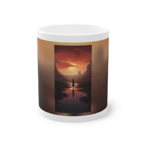 Woman Facing Red Sunset Mug