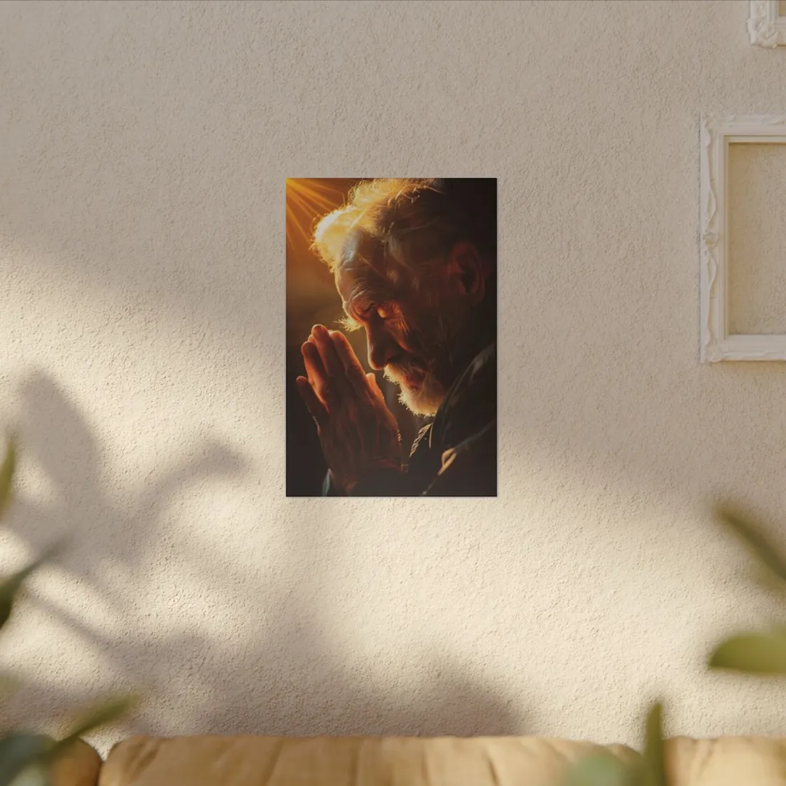 Serenity in Prayer: Elderly Man's Quiet Moment - Canvas