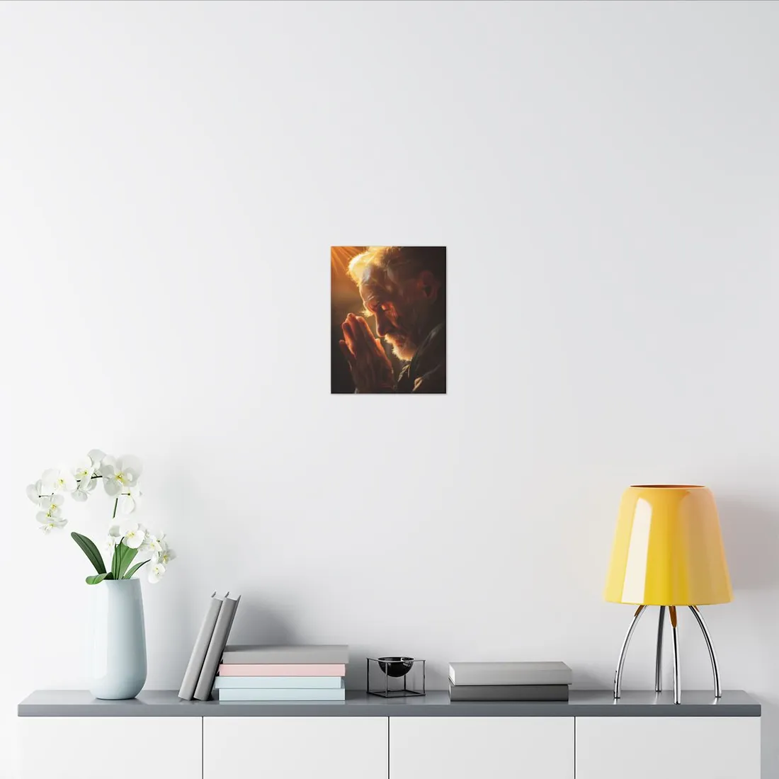 Serenity in Prayer: Elderly Man's Quiet Moment - Canvas