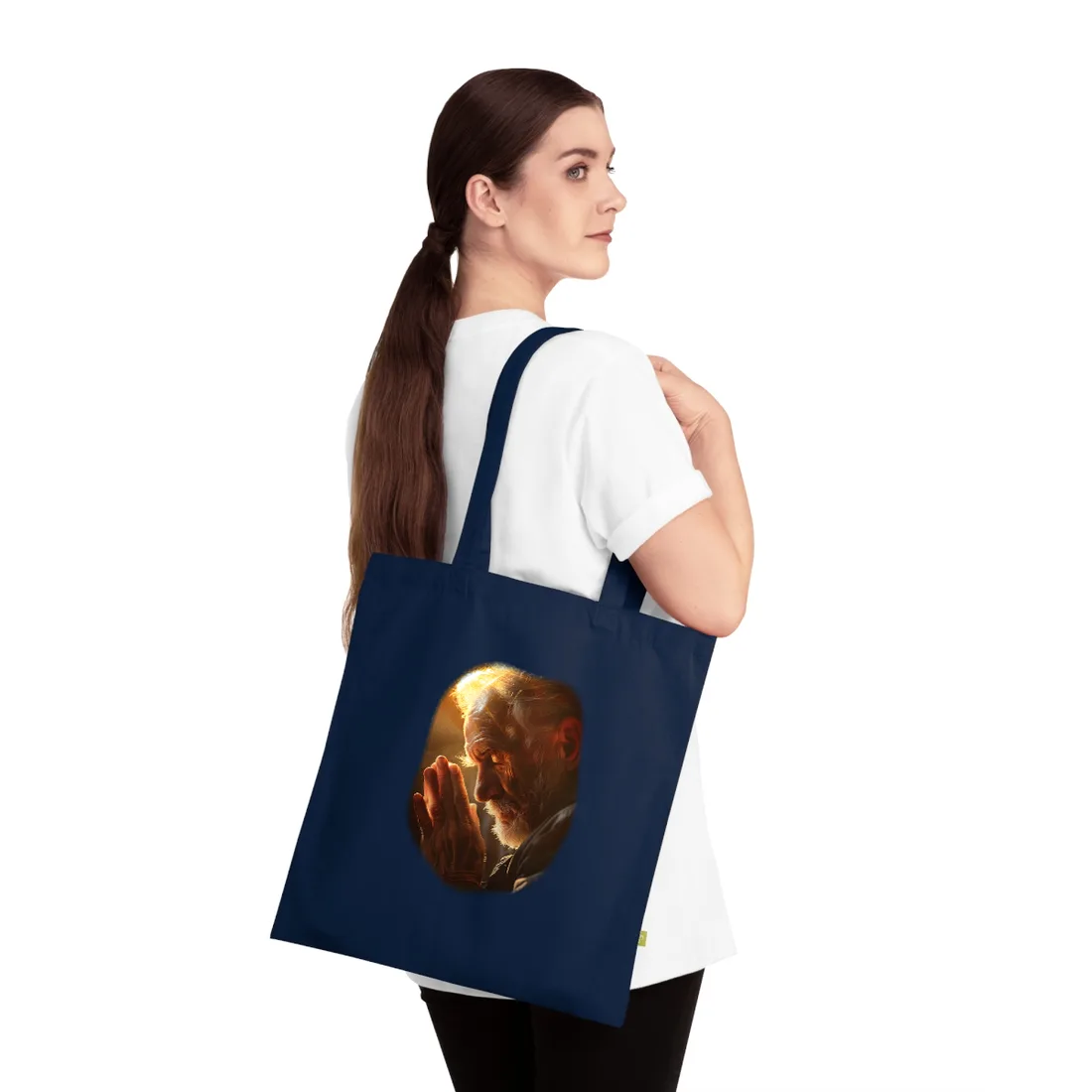 Serenity in Prayer: Elderly Man's Quiet Moment - Tote Bag (French Navy)