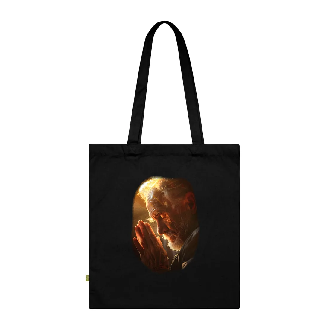 Serenity in Prayer: Elderly Man's Quiet Moment - Tote Bag (Black)