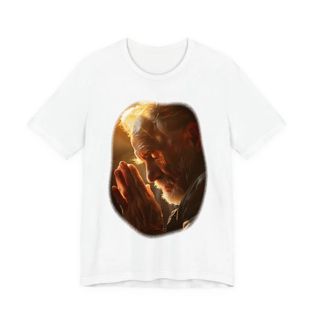 Serenity in Prayer: Elderly Man's Quiet Moment - T-Shirt (White)