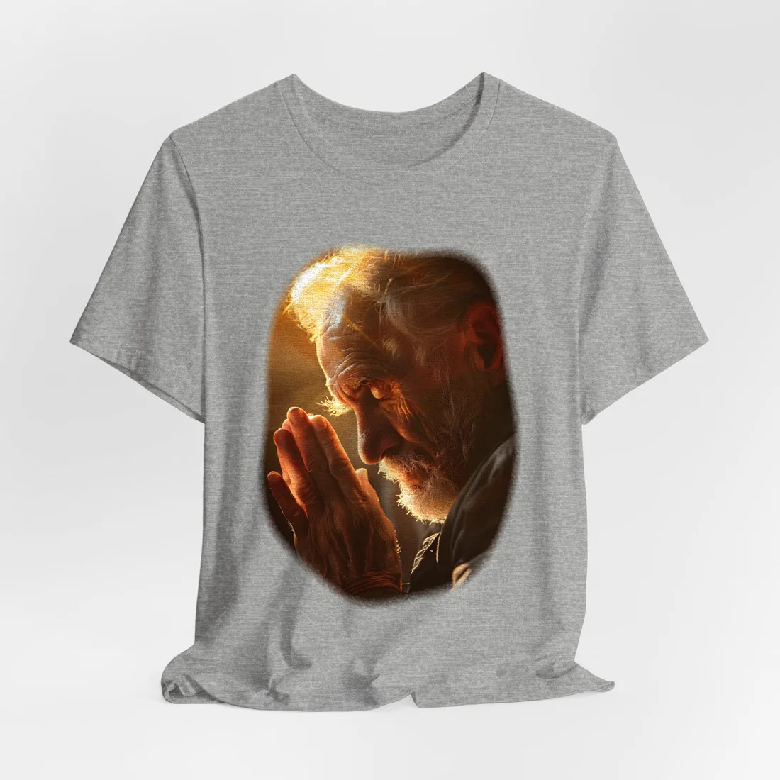 Serenity in Prayer: Elderly Man's Quiet Moment - T-Shirt (Athletic Heather)