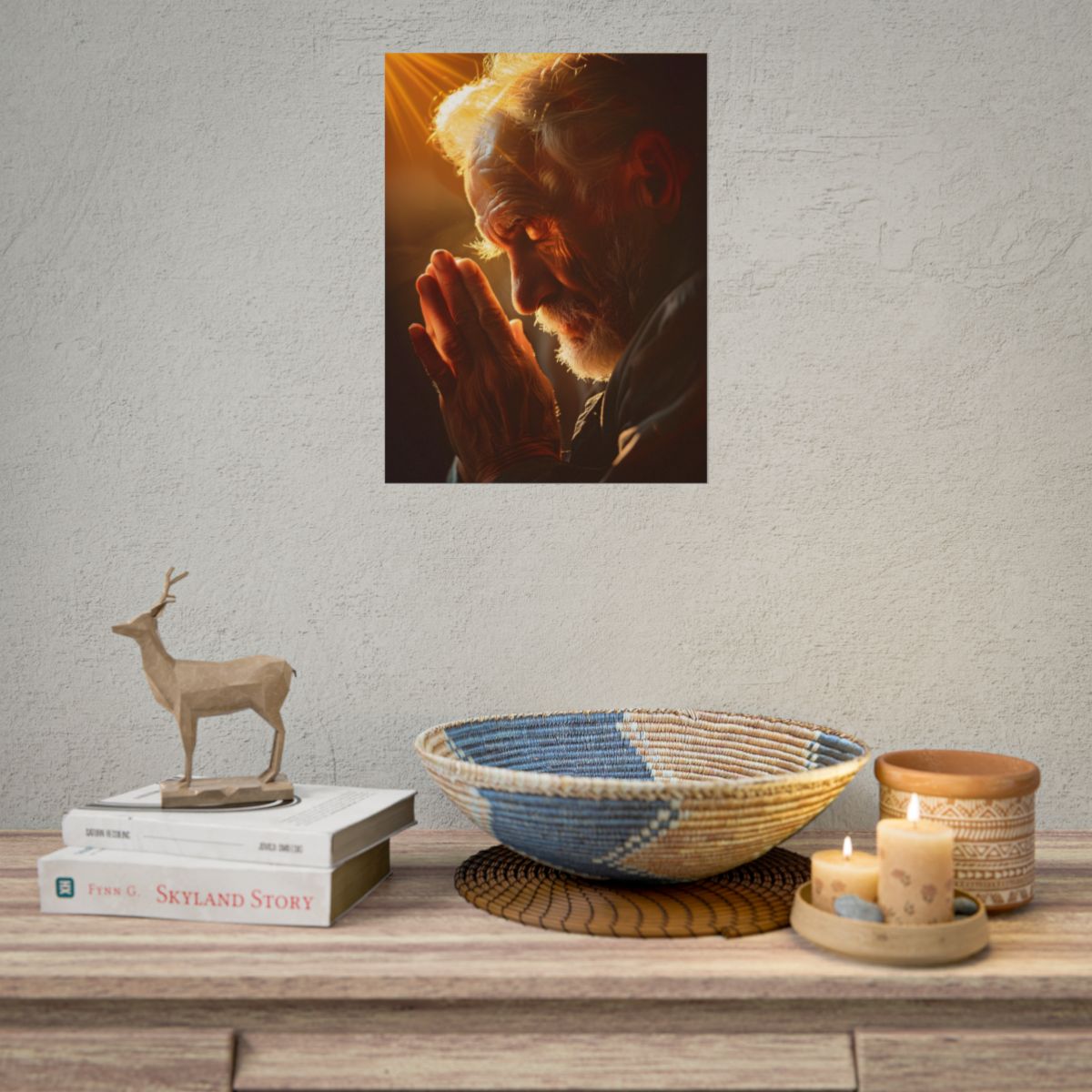 Serenity in Prayer: Elderly Man's Quiet Moment - Poster