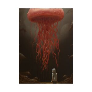 Figure Beneath Coral Jellyfish Poster