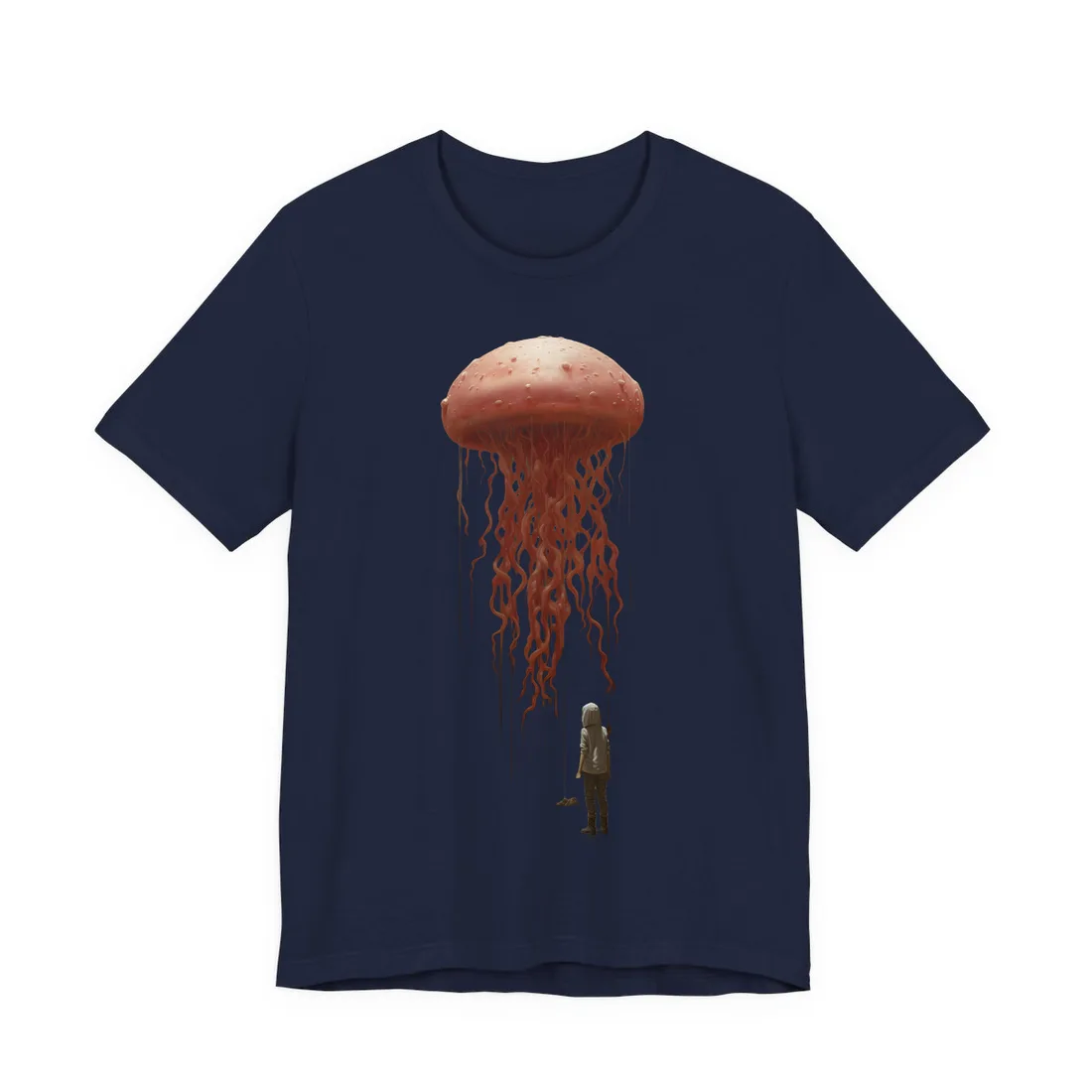 Crimson Ink Bloom: Abstract Dark Fantasy Art – T-Shirt, navy