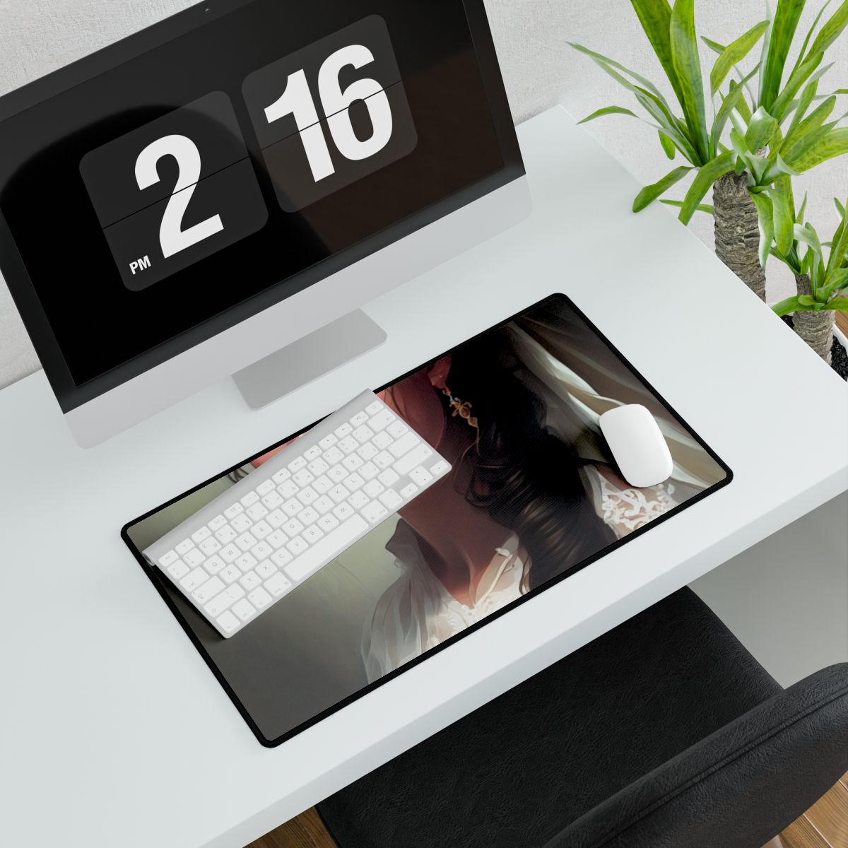Serious Female Portrait: Brown Hair and Dark Top - Desk Mat