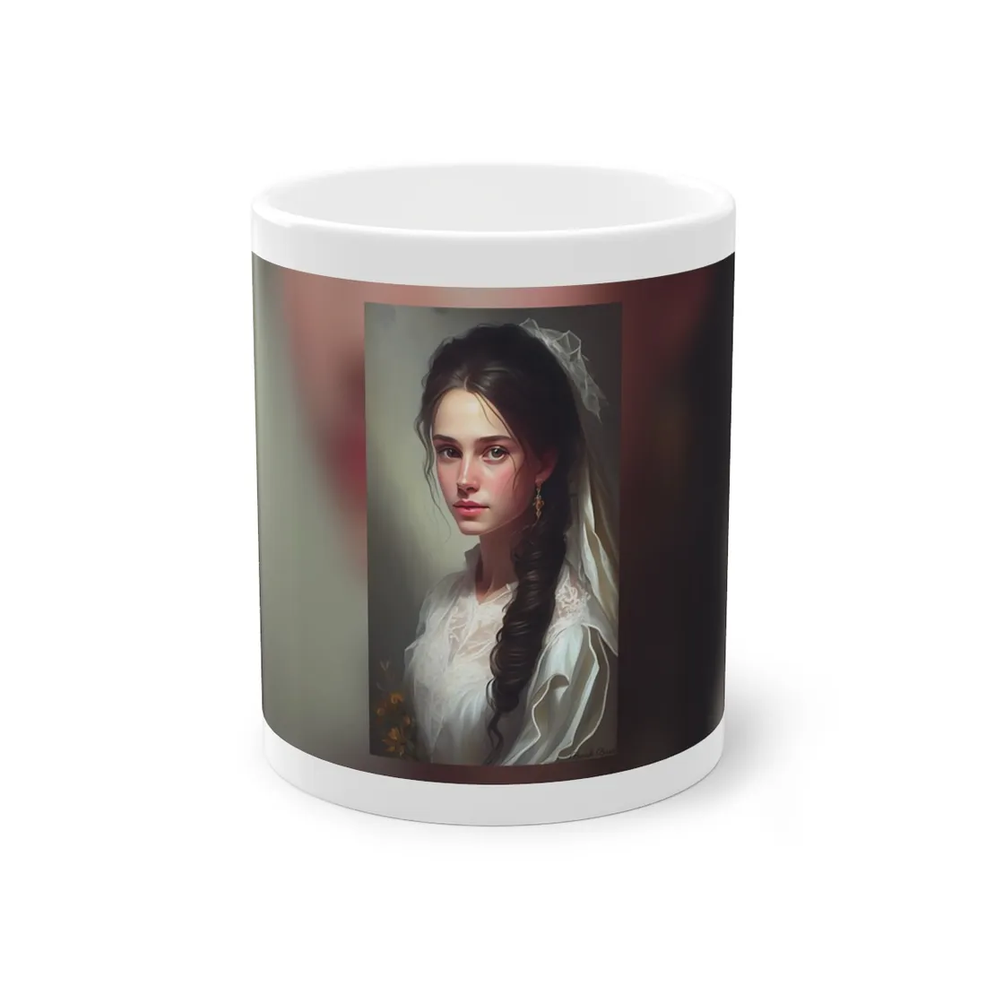 Serious Female Portrait: Brown Hair and Dark Top - Mug