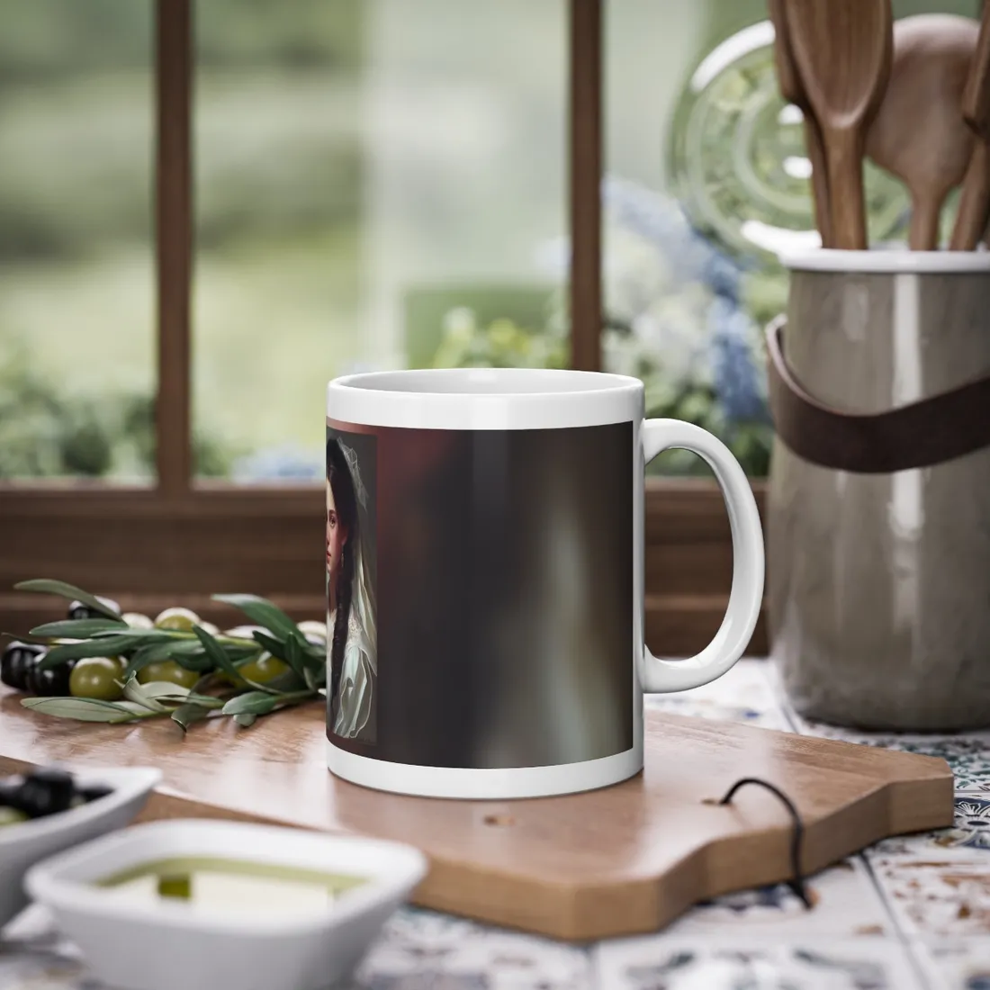 Serious Female Portrait: Brown Hair and Dark Top - Mug