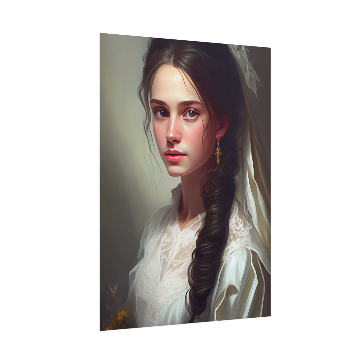 Serious Female Portrait: Brown Hair and Dark Top - Poster