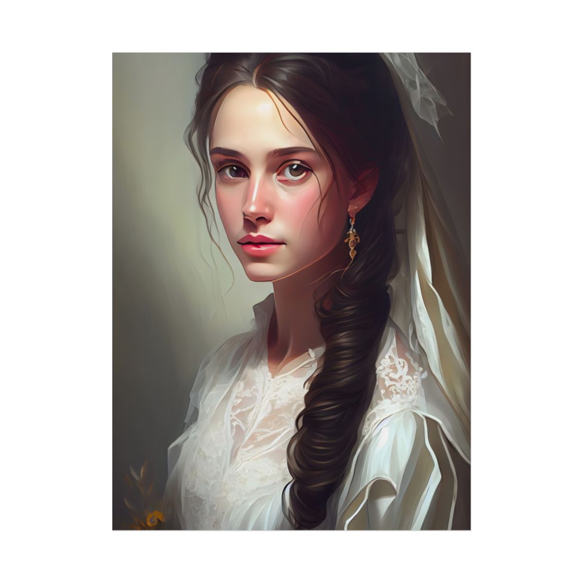 Serious Female Portrait: Brown Hair and Dark Top - Poster