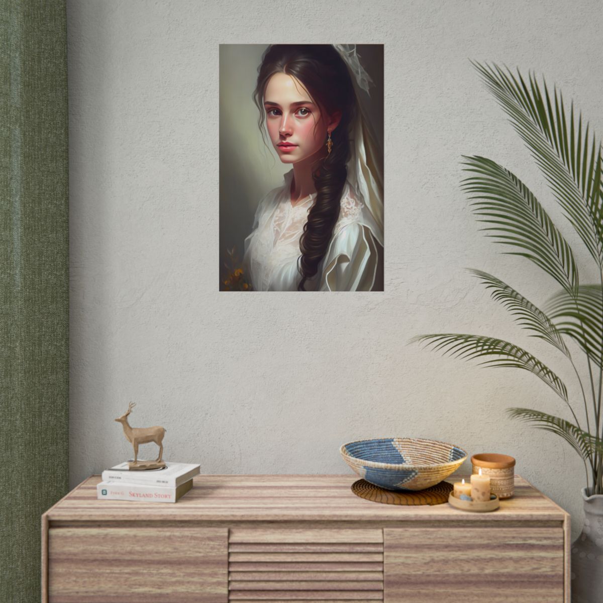 Serious Female Portrait: Brown Hair and Dark Top - Poster