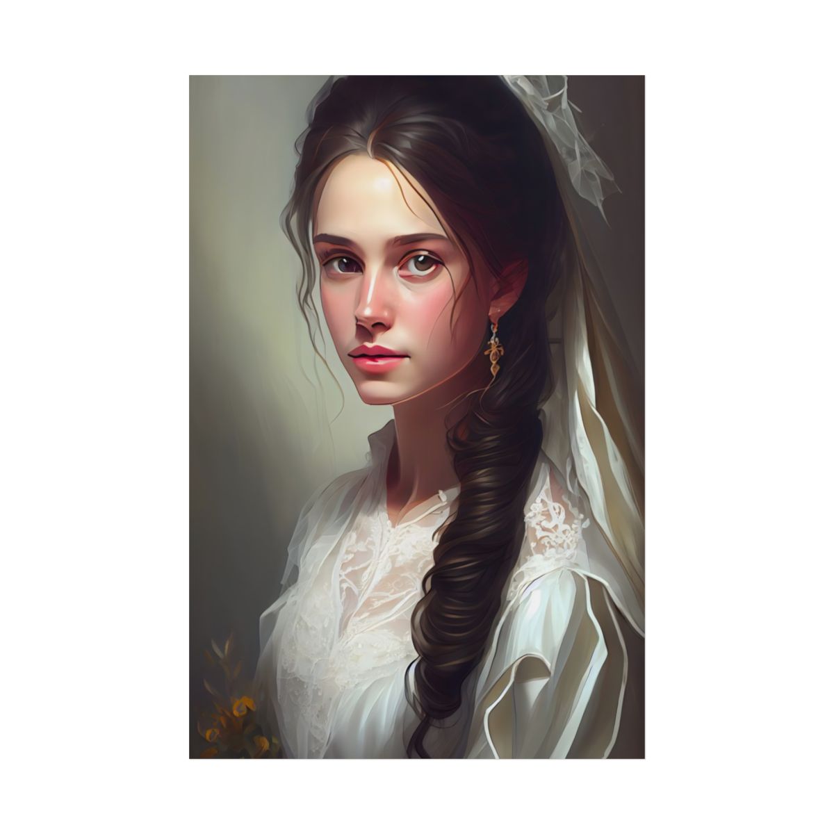 Serious Female Portrait: Brown Hair and Dark Top - Poster