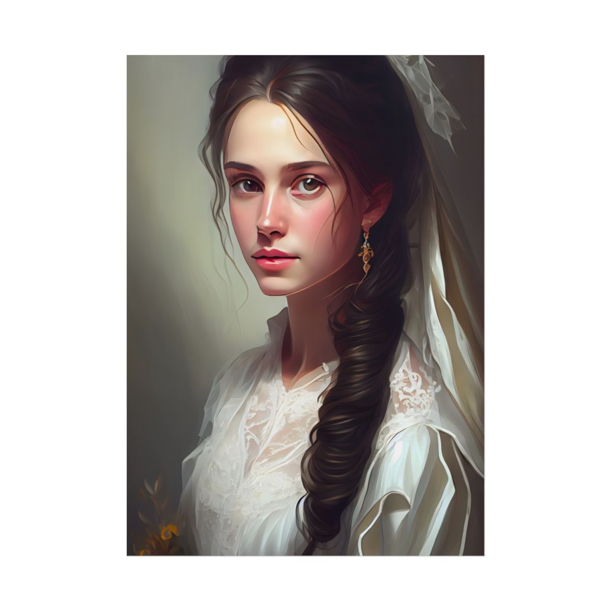 Serious Female Portrait: Brown Hair and Dark Top - Poster