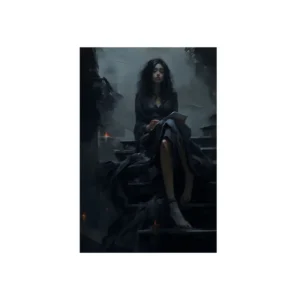 Woman on Dim Stairs Metal Poster