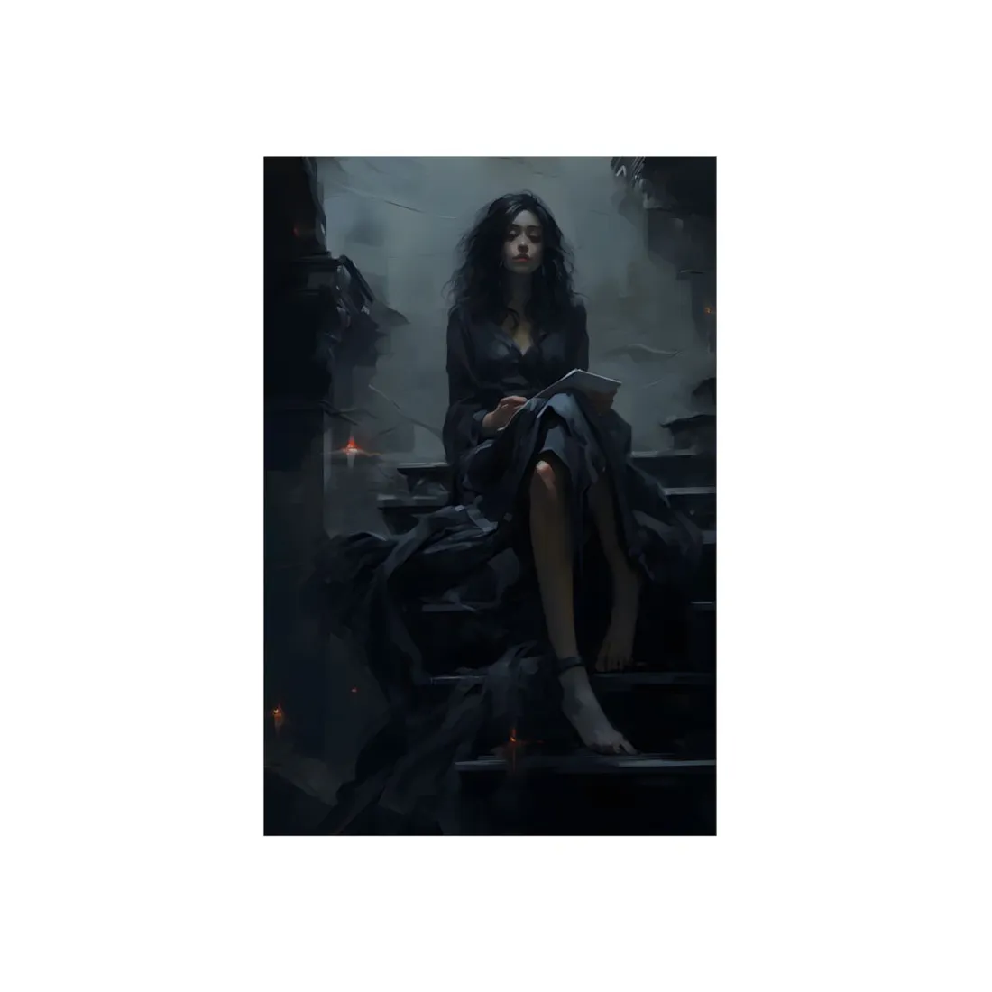 Shadowed Elegance: Dark Gothic Figure Portrait - Metal Poster
