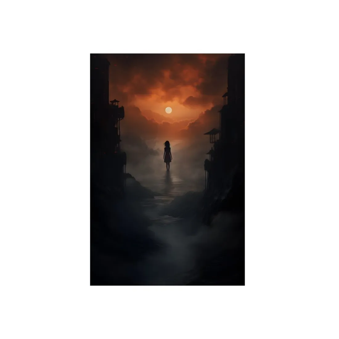 Silhouette in the Golden Corridor: Mysterious Figure - Metal Poster