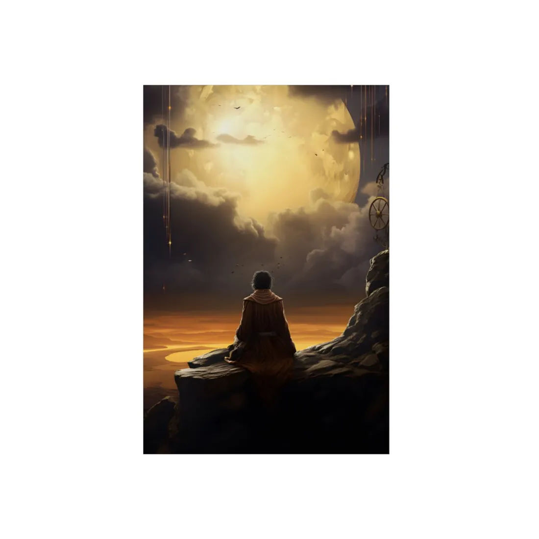 Silhouette on the Cliff: Figure Beneath a Bright Sky - Metal Poster