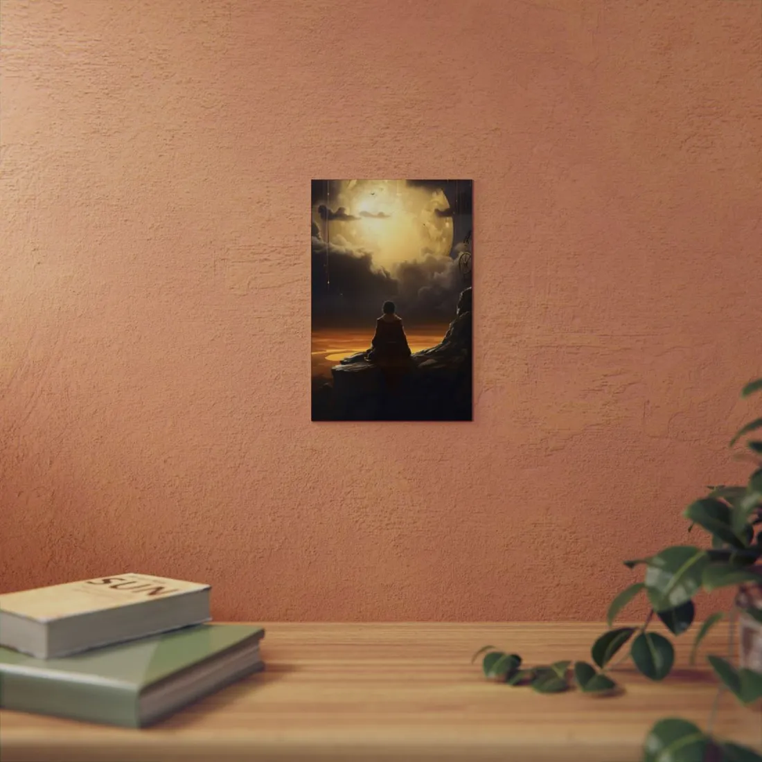 Silhouette on the Cliff: Figure Beneath a Bright Sky - Metal Poster
