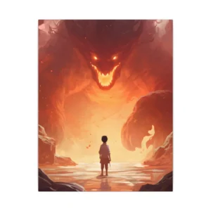 Boy Facing Fire Dragon Canvas Print