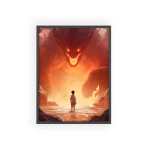 Boy Facing Fire Dragon Framed Poster