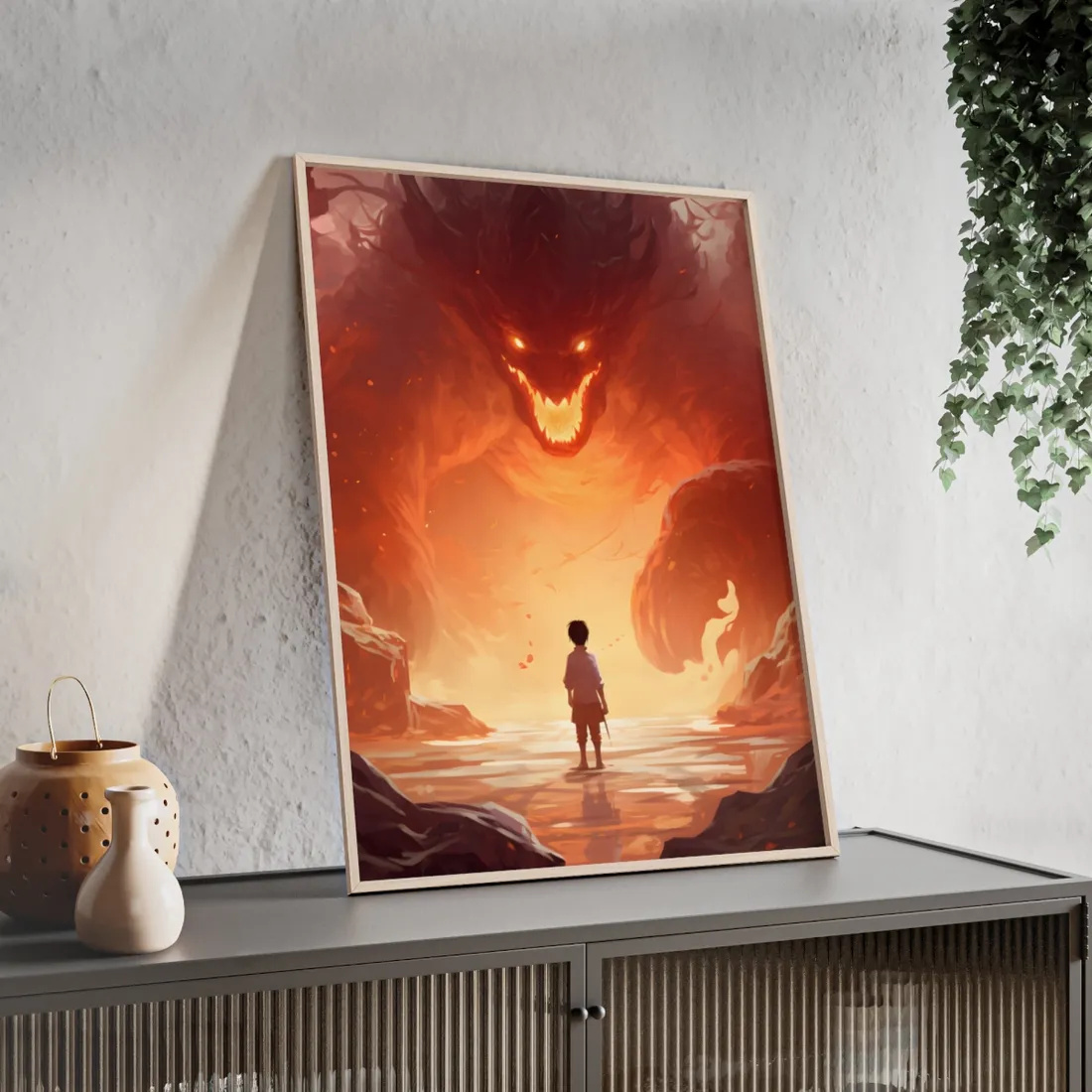 Simple Indoor Portrait: A Neutral Background Photography - Framed Poster