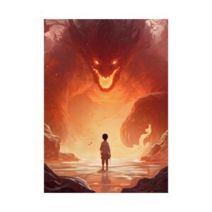 Boy Facing Fire Dragon Poster